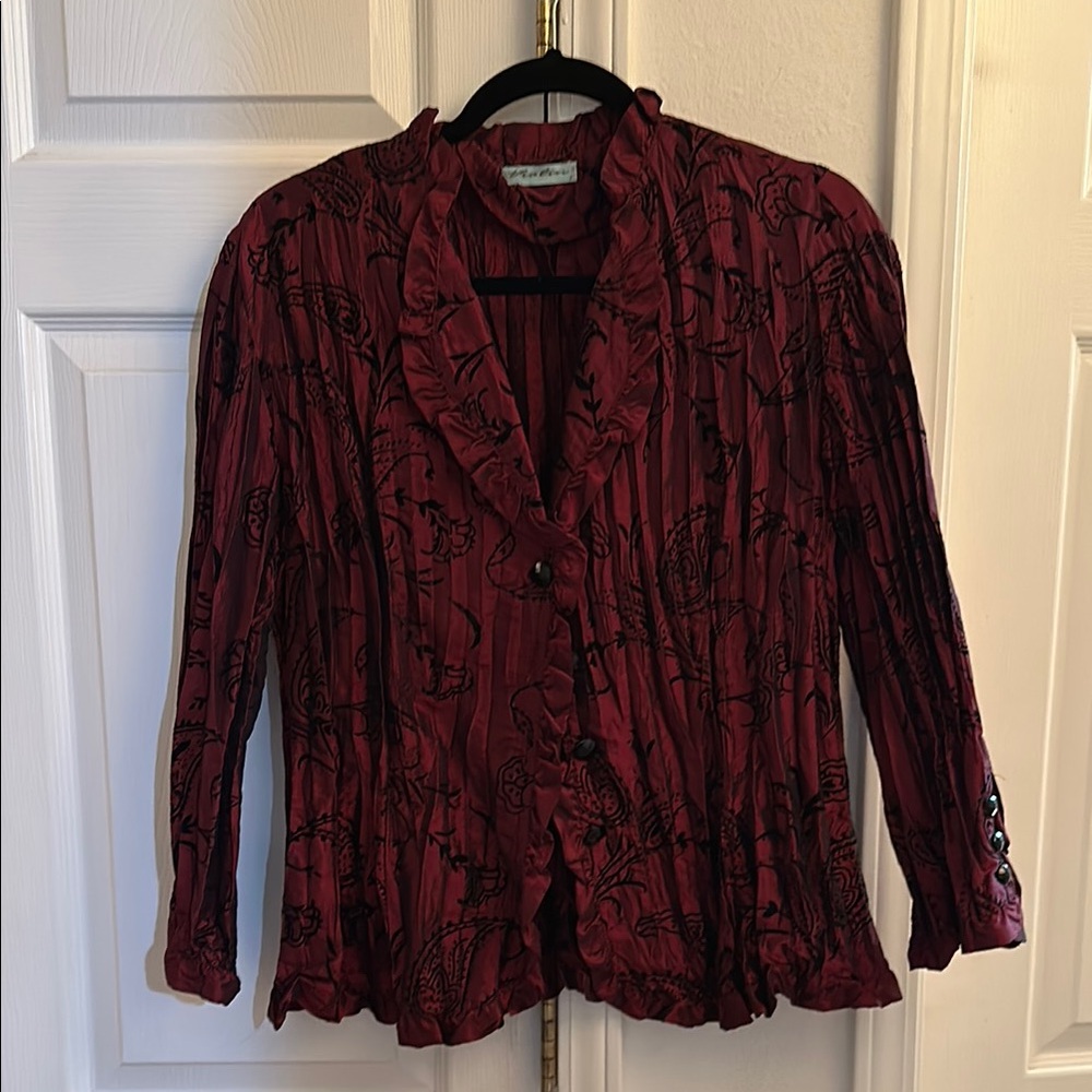 Violin Burgundy Floral Blouse Size Large